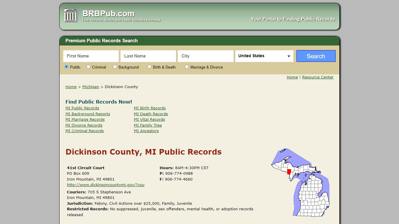 Dickinson County Public Records | Search Michigan ...