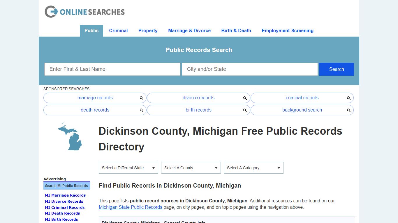 Dickinson County, Michigan Public Records Directory